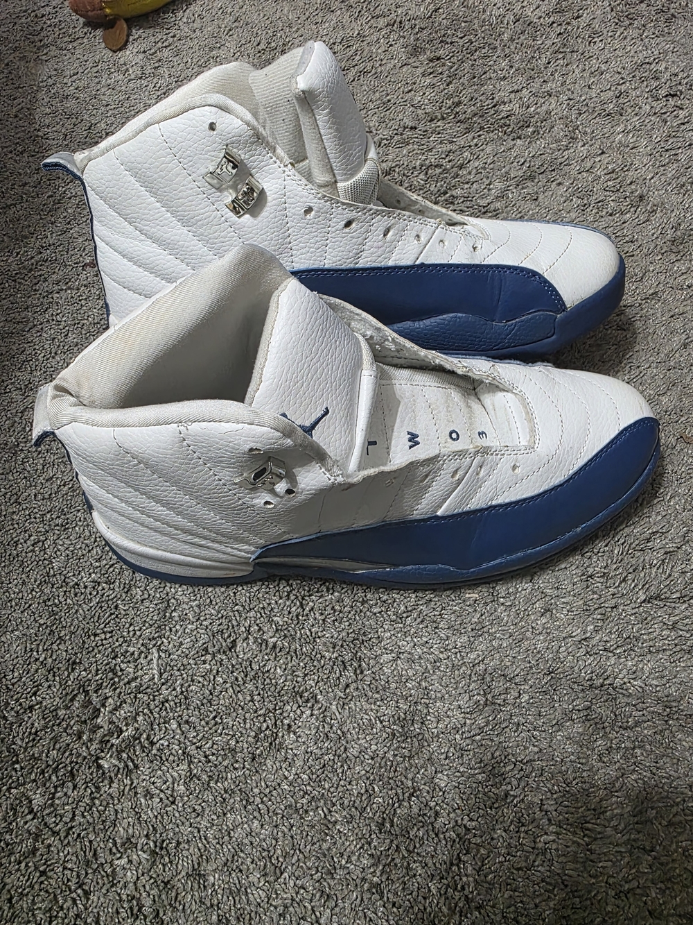 Jordan 12s Men's High-Top Sneakers in White and Blue